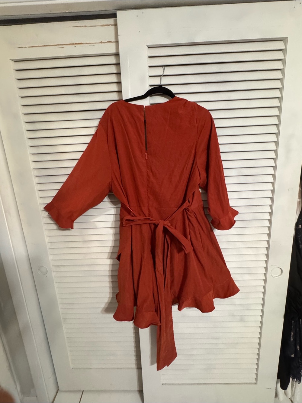 City Chic Rust Red Wrap Ruffle Mini Romper - Picture 4 of 5